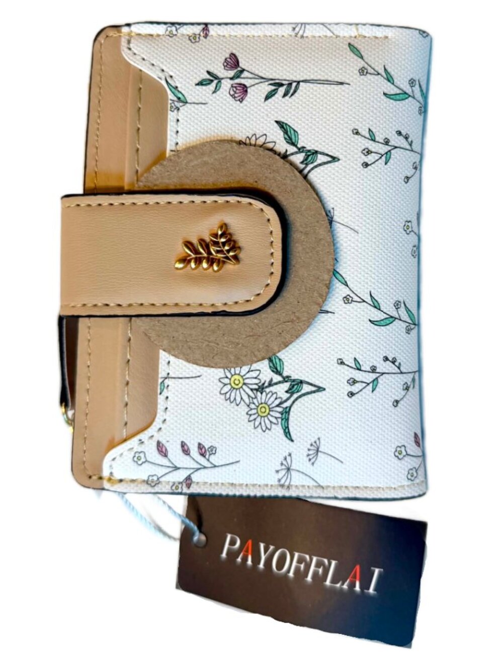 Brown Tan Floral Print Bi-Fold Wallet w/ Snap Closure & Zippered Pocket NEW